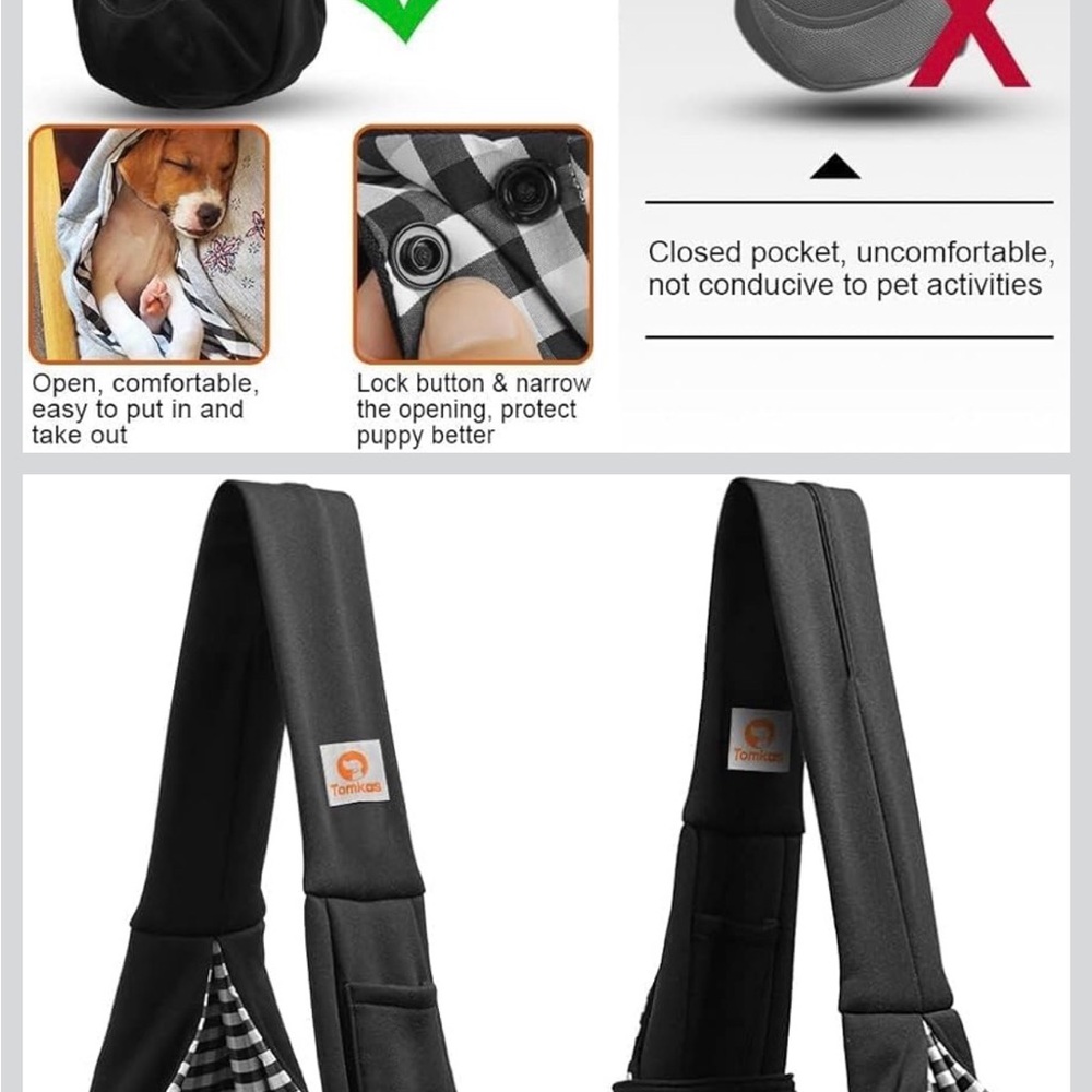 Tomkas Black Pet Sling Carrier 🆕 - Picture 5 of 5